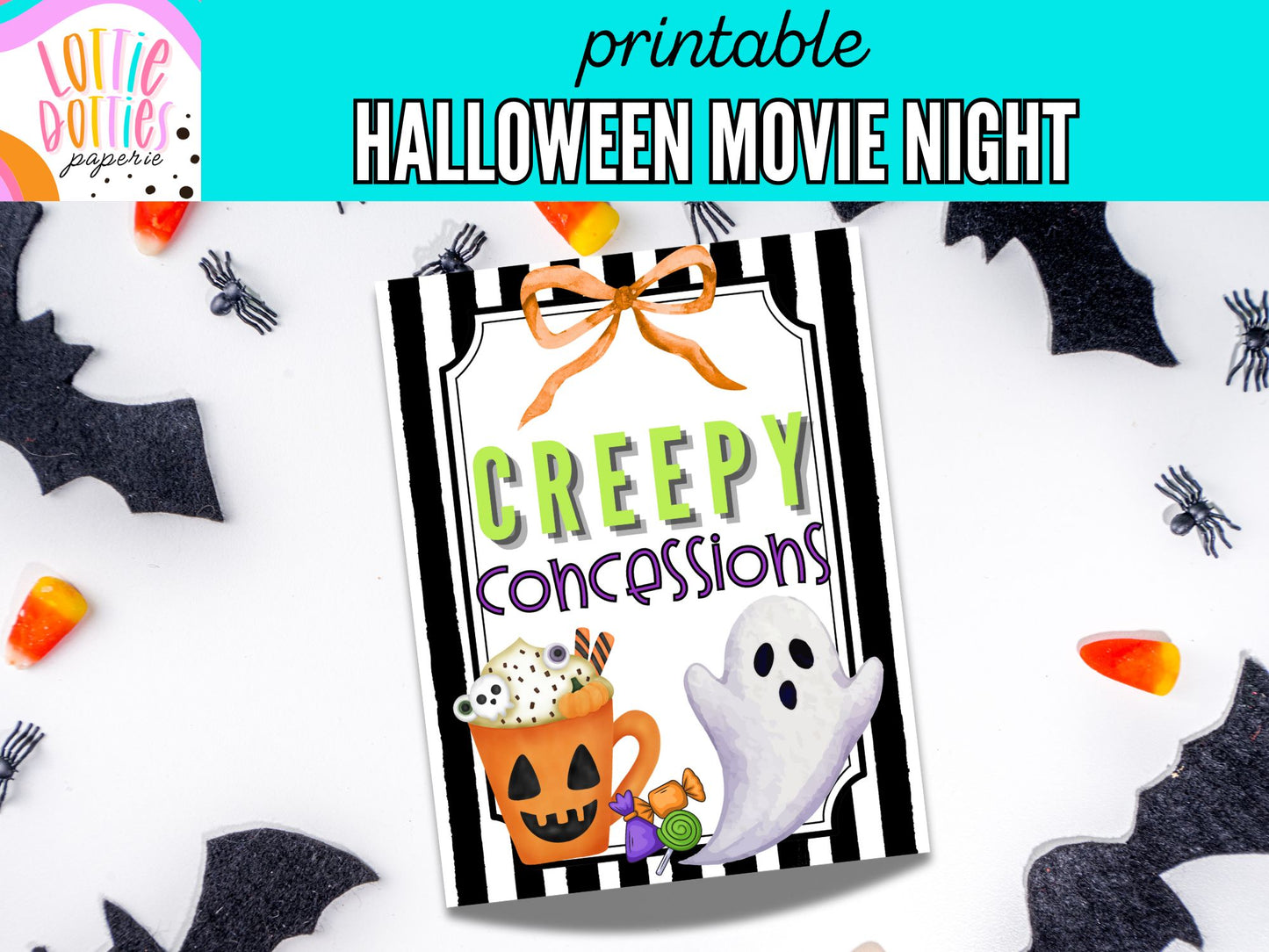 Printable Halloween Movie Night Sign | Cute Spooky Party Decorations | Trick or Treat, Movie Night & Boo Basket Printables