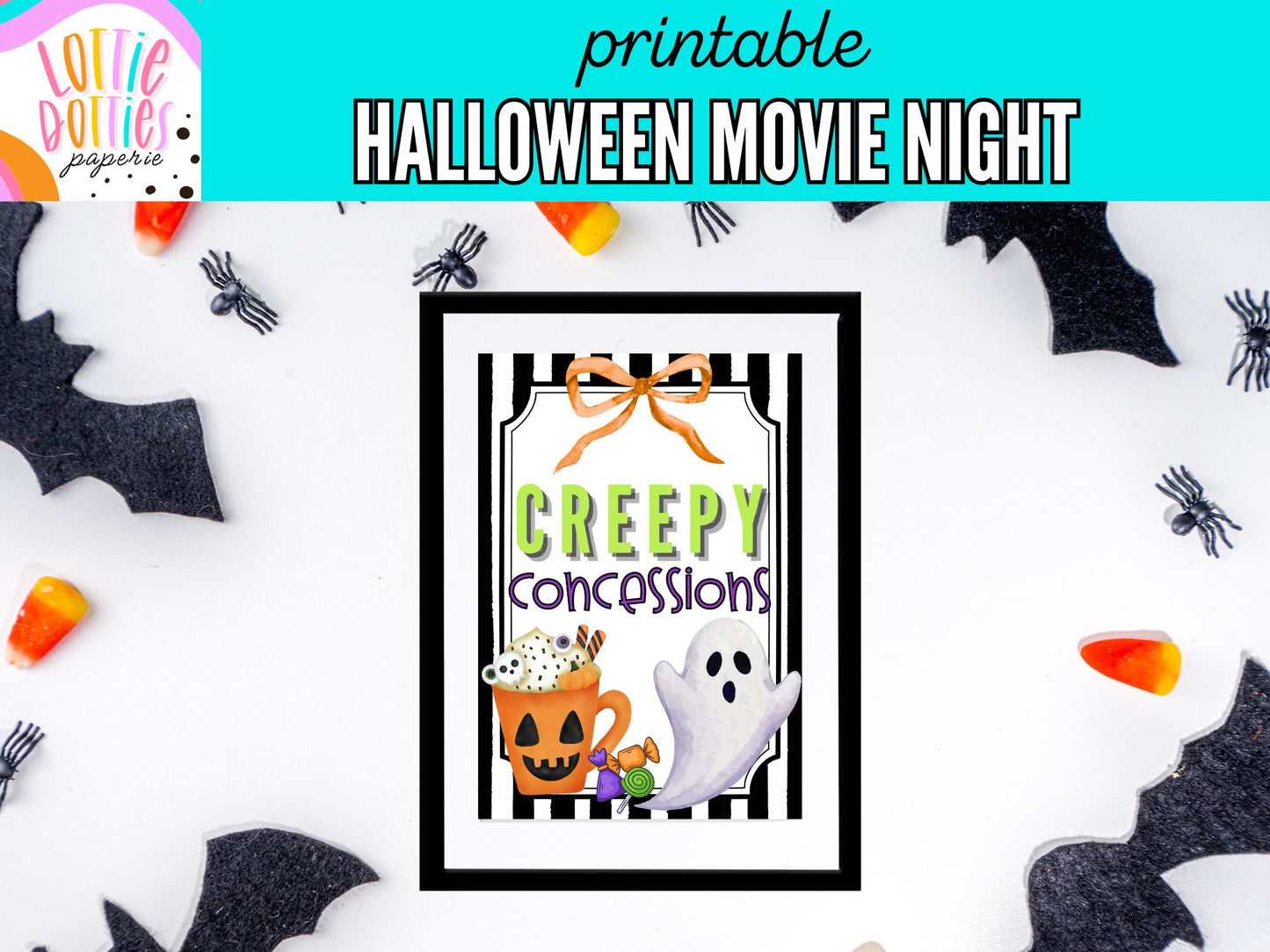 Printable Halloween Movie Night Sign | Cute Spooky Party Decorations | Trick or Treat, Movie Night & Boo Basket Printables