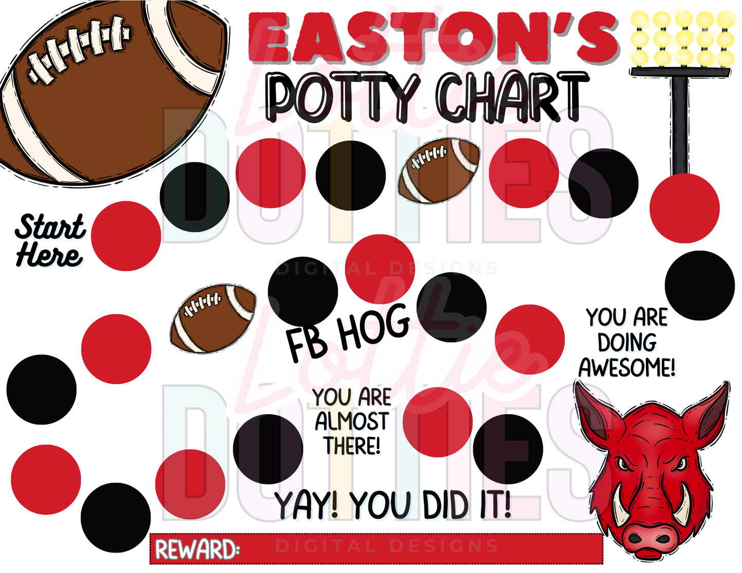 Football Razorback/Hog Potty Chart Template - FB Hog