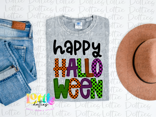 Happy Halloween Dots & Stripes PNG - Halloween Sublimation