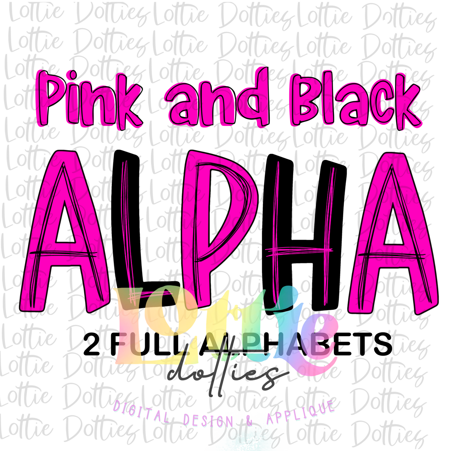 Pink and Black Lines Alpha Pack - Alphabet Clipart - Instant Download