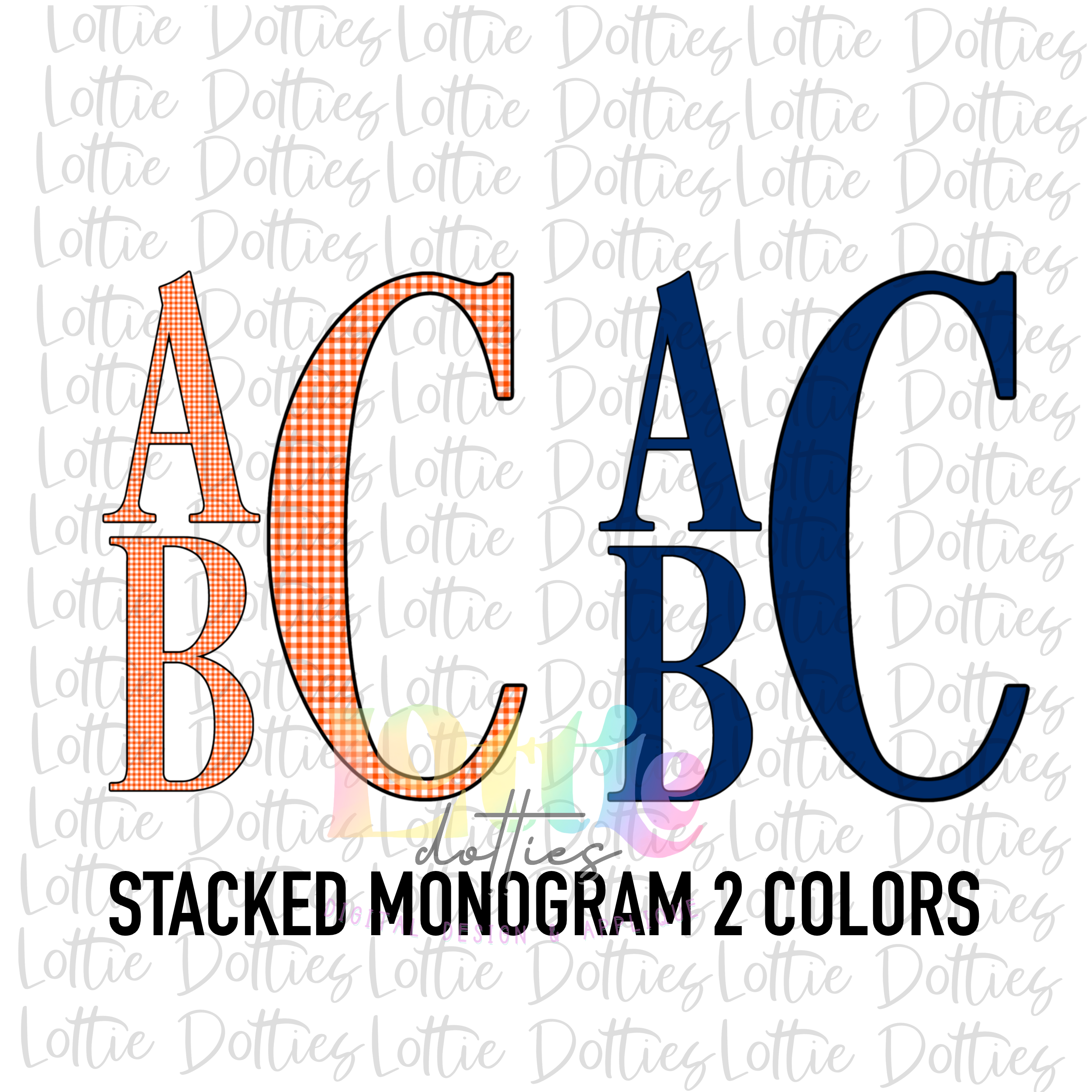 Navy Monogram Orange and Navy Stacked Monogram Alpha Pack - PNG - Digital Download ...