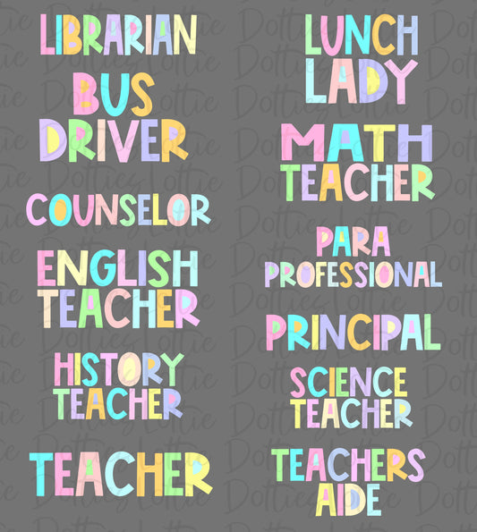 Pastel School Profession Bundle PNG - Back To School - Sublimation - Digital Download