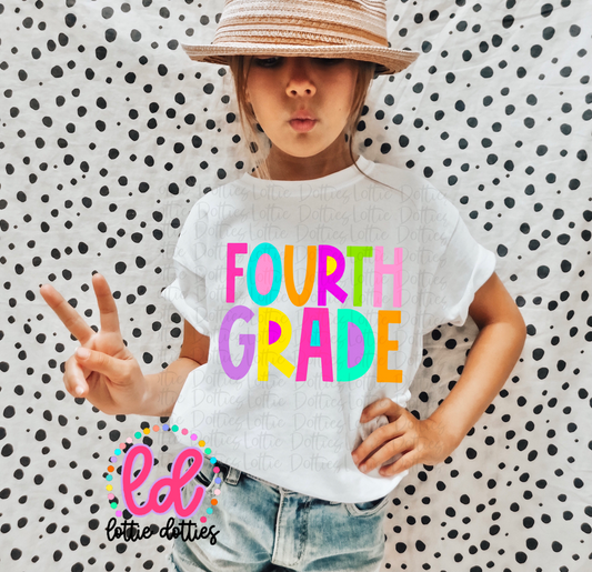 Fourth Grade PNG - Back To School - Sublimation - Digital Download - Bright Filled