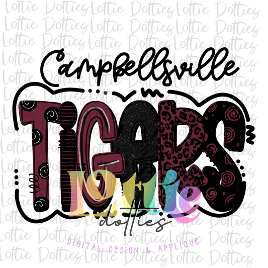 Campbellsville Tigers PNG - Tigers sublimation design - Digital Download - Maroon and Black