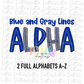 Blue and Gray Lines Alpha Pack - Alphabet Clipart - Instant Download