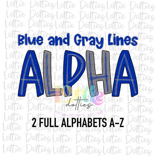 Blue and Gray Lines Alpha Pack - Alphabet Clipart - Instant Download