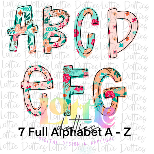 Floral Alpha - Peach and Mint Alpha Pack - Alphabet Clipart - Instant Download  - Alpha Pack