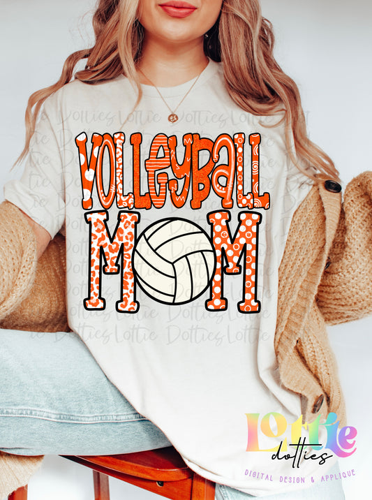 Volleyball Mom  PNG - Volleyball Sublimation - Digital Download - Orange and White