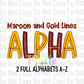 Maroon & Gold Lines Alpha - Alpha Pack - Alphabet Clipart - Instant Download  - Alpha Pack