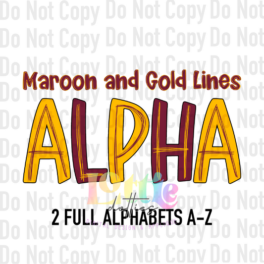 Maroon & Gold Lines Alpha - Alpha Pack - Alphabet Clipart - Instant Download  - Alpha Pack