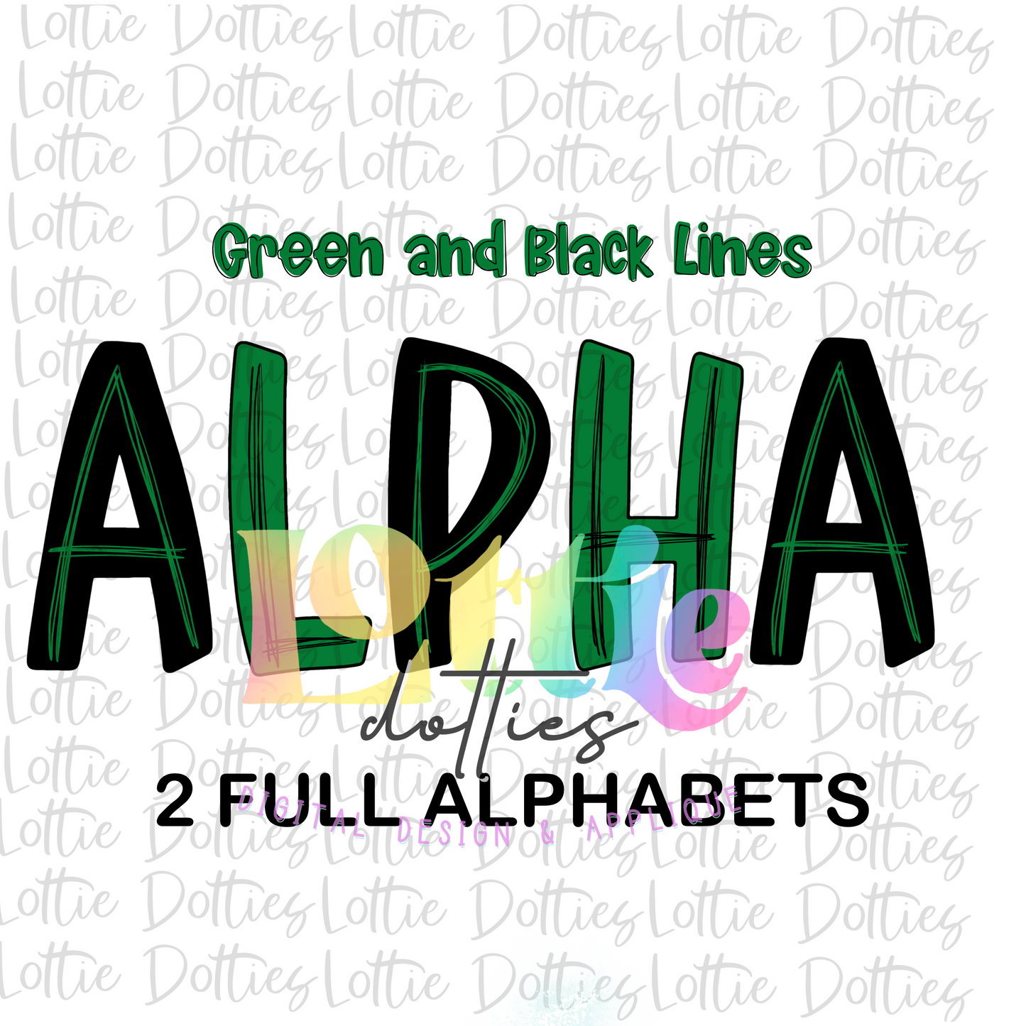 Green and Black Lines Alpha Pack - Alphabet Clipart - Instant Download