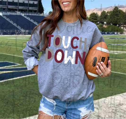 Touchdown Png - Football Sublimation Design- Digital Download - Maroon Gray and White