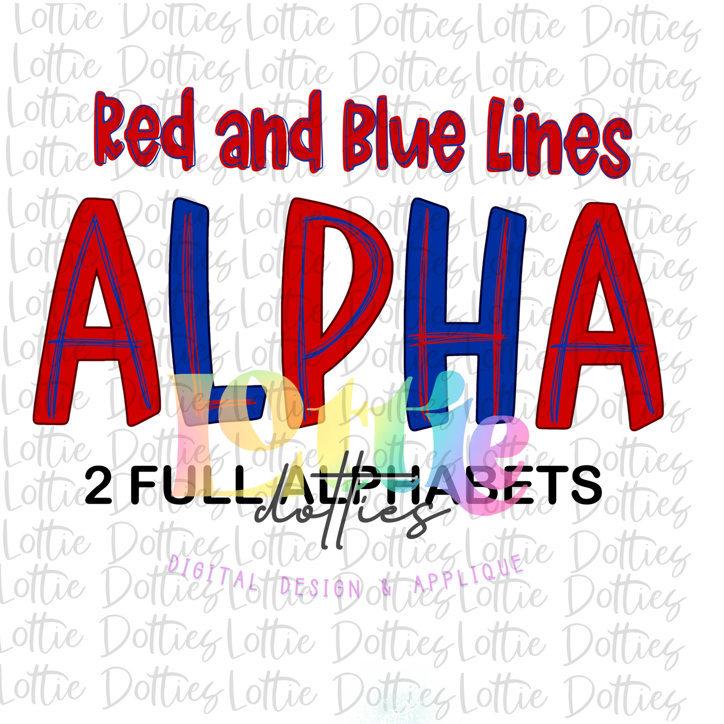 Red and Blue Lines Alpha Pack - Alphabet Clipart - Instant Download