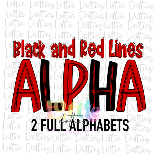 Red and Black Lines Alpha Pack - Alphabet Clipart - Instant Download