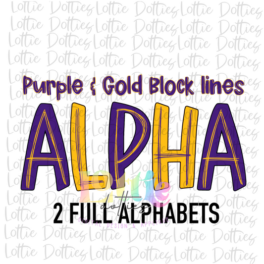 Purple and Gold Lines Alpha Pack - Alphabet Clipart - Instant Download