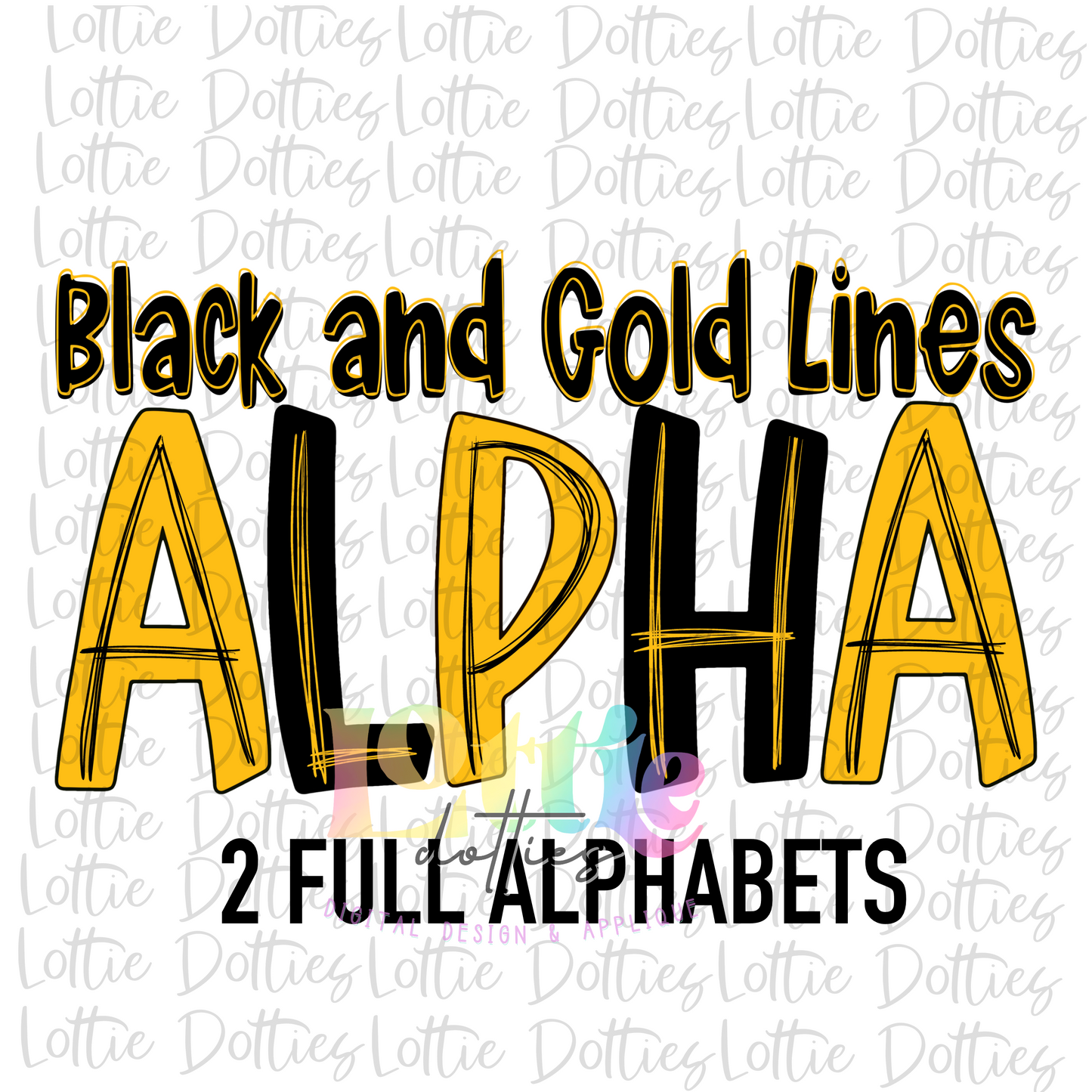 Black and Gold Lines Alpha Pack - Alphabet Clipart - Instant Download