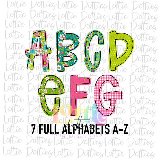 Floral Alpha set PNG - Alpha Set Sublimation - 7 Full Set A-Z - Green and Pink