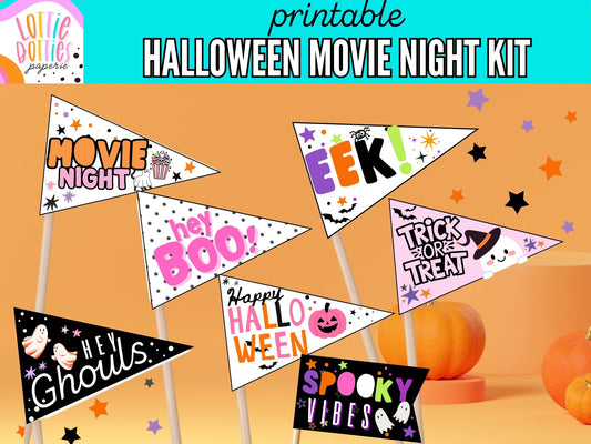 Printable Halloween Pennant Flags | Cute Spooky Party Decorations | Trick or Treat, Movie Night & Boo Basket Printables