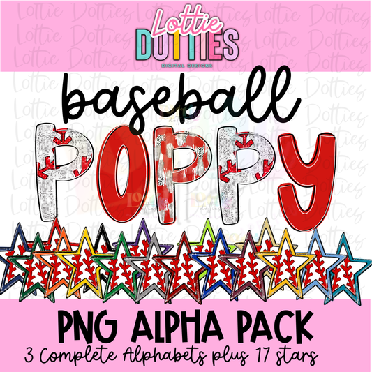 Baseball Alphabet - Poppy Alpha Pack - Alphabet Clipart - Instant Download  - Alpha Pack - Baseball Poppy