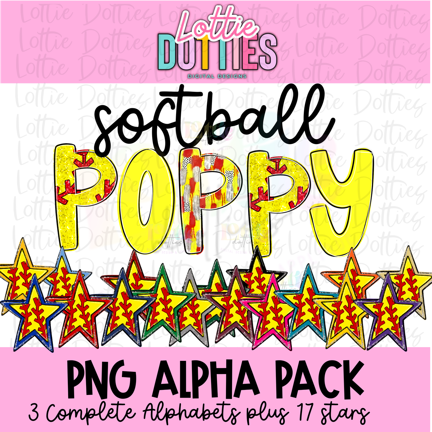 Softball Alphabet - Poppy Alpha Pack - Alphabet Clipart - Instant Download  - Alpha Pack - Softball Poppy
