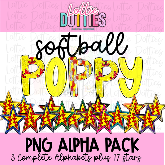 Softball Alphabet - Poppy Alpha Pack - Alphabet Clipart - Instant Download  - Alpha Pack - Softball Poppy