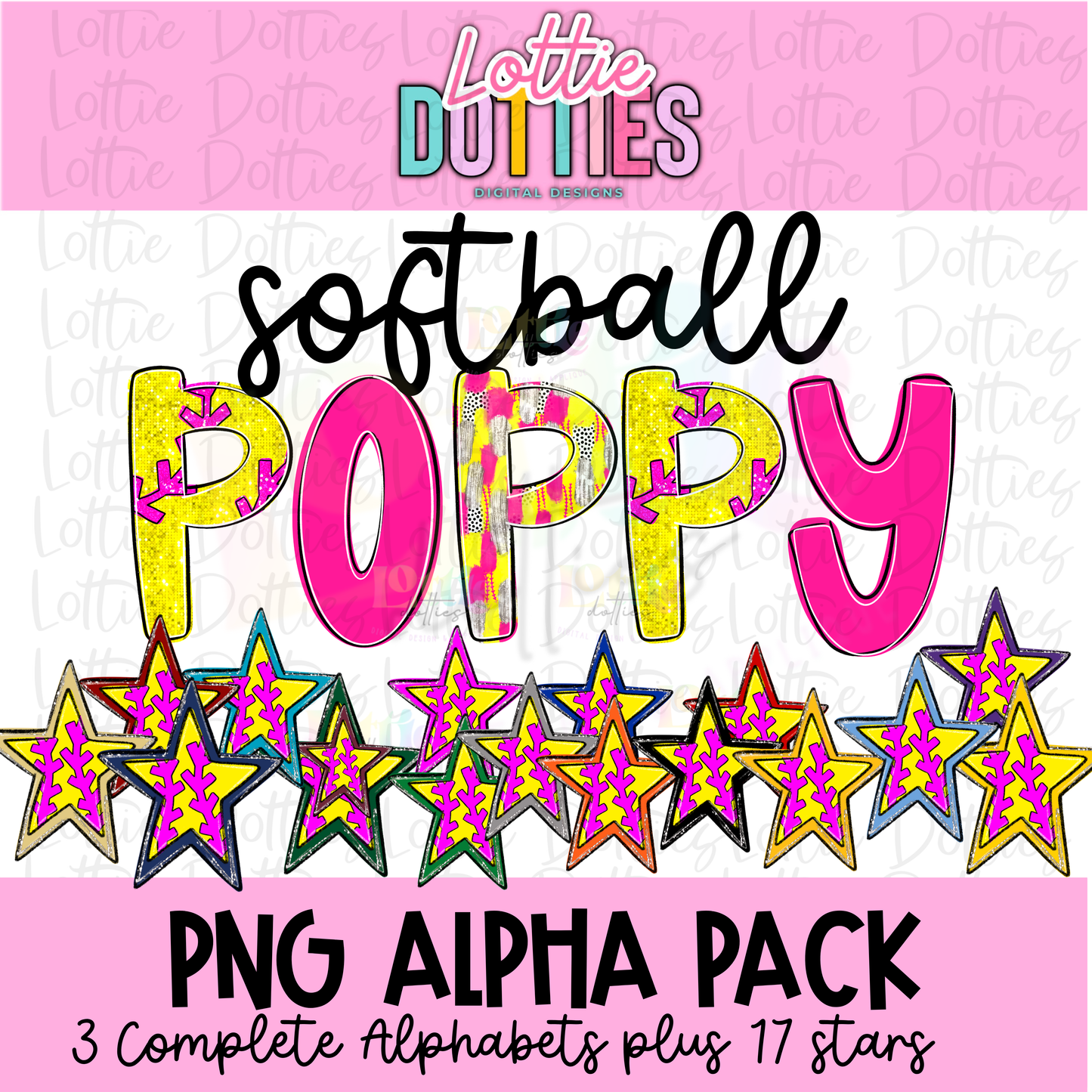 Softball Alphabet - Poppy Alpha Pack - Alphabet Clipart - Instant Download  - Alpha Pack - Softball Poppy