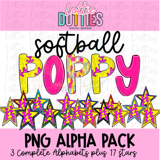Softball Alphabet - Poppy Alpha Pack - Alphabet Clipart - Instant Download  - Alpha Pack - Softball Poppy