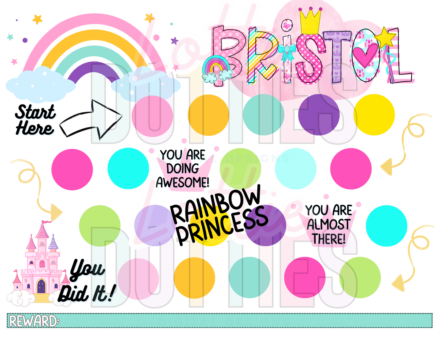 Rainbow Princess Potty Chart Template - Rainbow Princess
