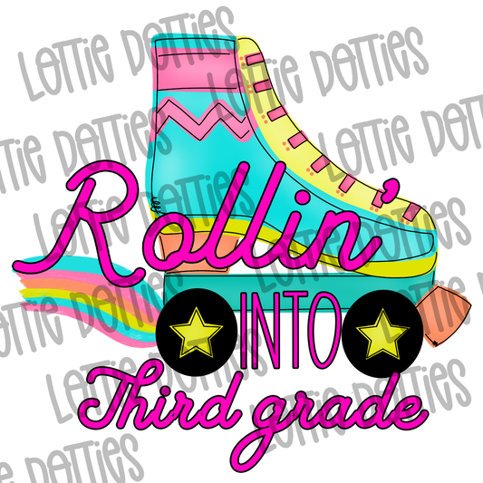 Rolling into Third Grade Png - Back to School Design - Digital Download