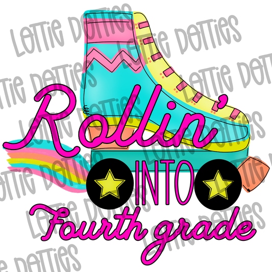 Rolling into Fourth Grade Png - Back to School Design - Digital Download