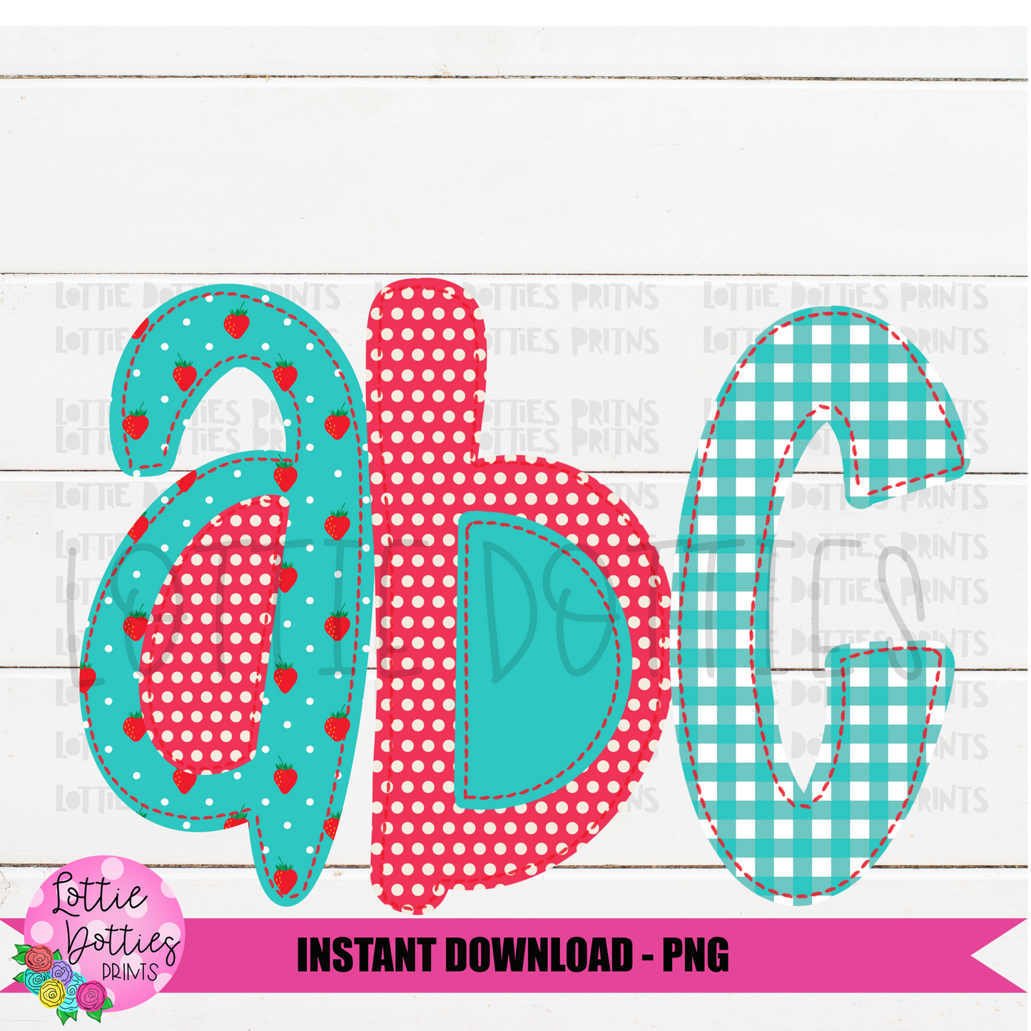 Strawberry Faux Applique Alphabet - Alpha Pack - Alphabet Clipart - Instant Download - Rainbow