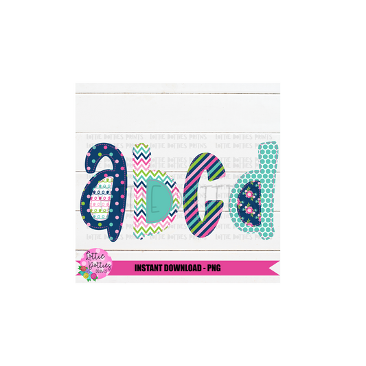 Girls Faux Applique Alphabet - Alpha Pack - Alphabet Clipart - Instant Download - Navy and Pink