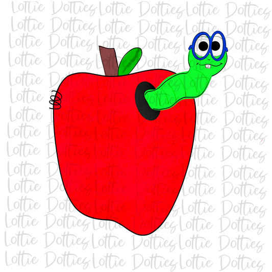 Apple Worm Png - Back to School Design - Digital Download