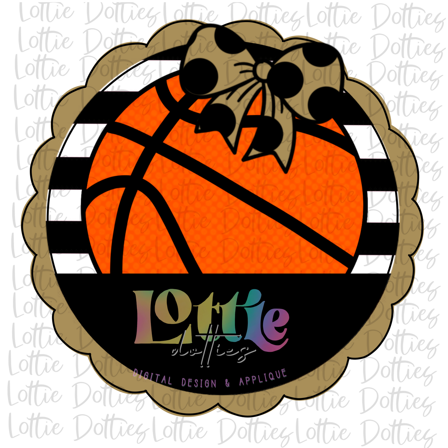 Basketball Scallop - PNG - Basketball  - Digital Download - Black and Vegas  Gold