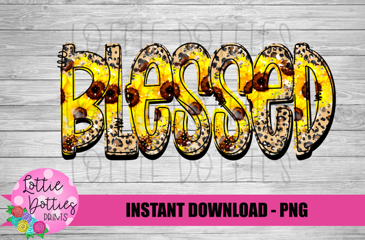 Blessed - PNG - Sublimation - Sunflowers and Leopard - Digital Download