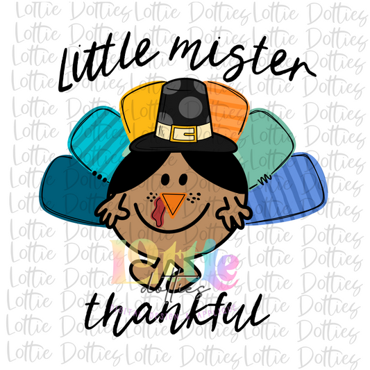 Little Mister Thankful - PNG - Thanksgiving Sublimation - Little Mister Black Hair - Digital Download