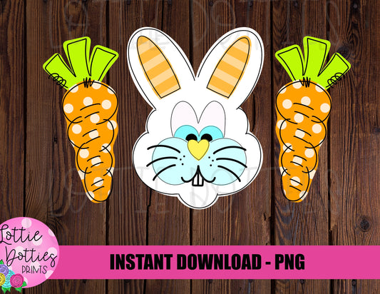 Trio Bunny and Carrots  PNG - Easter Sublimation - Digital Download