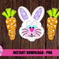 Trio Bunny and Carrots  PNG - Easter Sublimation - Digital Download