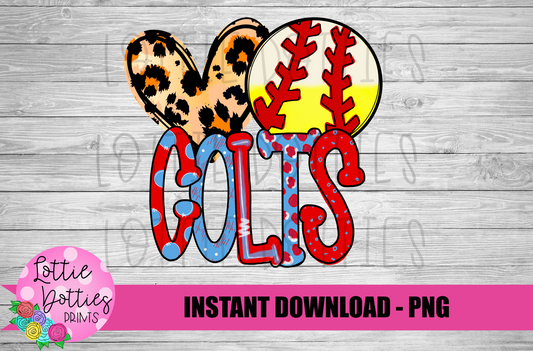 Love Colts Baseball and Softball -  PNG - Baseball and Softball Mix - Sublimation Design
