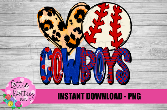 Peace Love Baseball -  Cowboys  Png  - Cowboys Baseball Sublimation -  Digital Download
