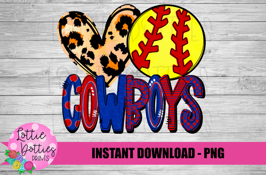 Peace Love Softball  Png  - Cowboys Softball  Sublimation -  Digital Download