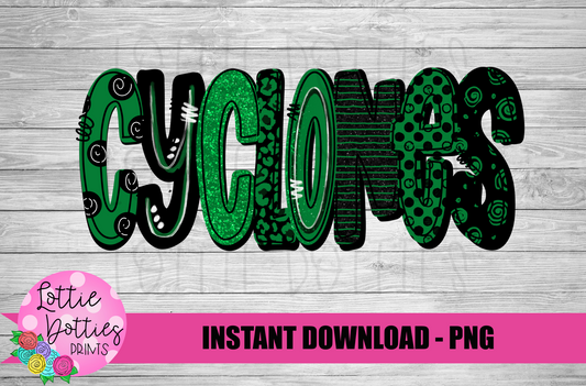 Cyclones PNG - Sublimation - Mascot Design - Black and Green