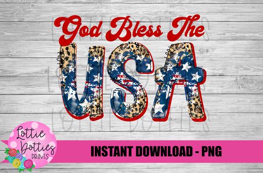 God Bless the USA Png - Patriotic Sublimation Designs - Digital Download