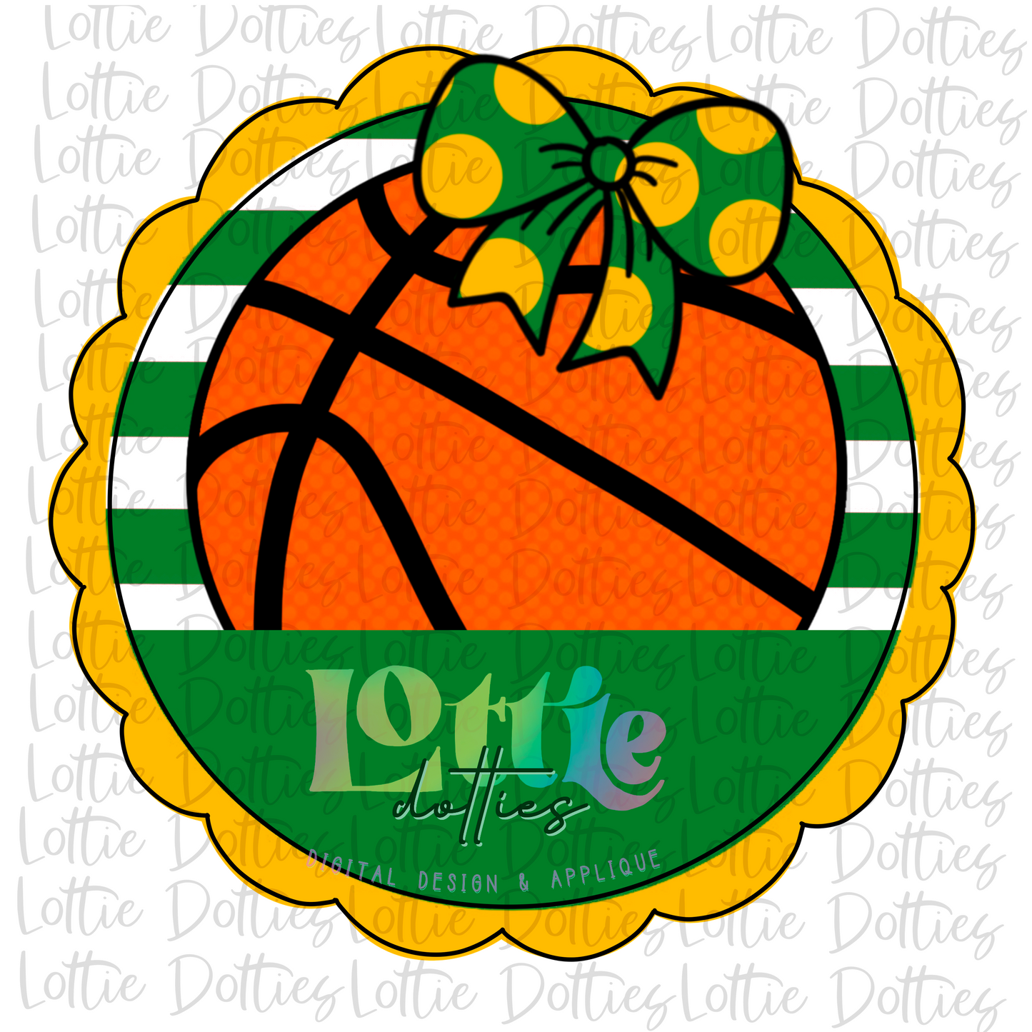 Basketball Scallop - PNG - Basketball  - Digital Download - Green and Gold