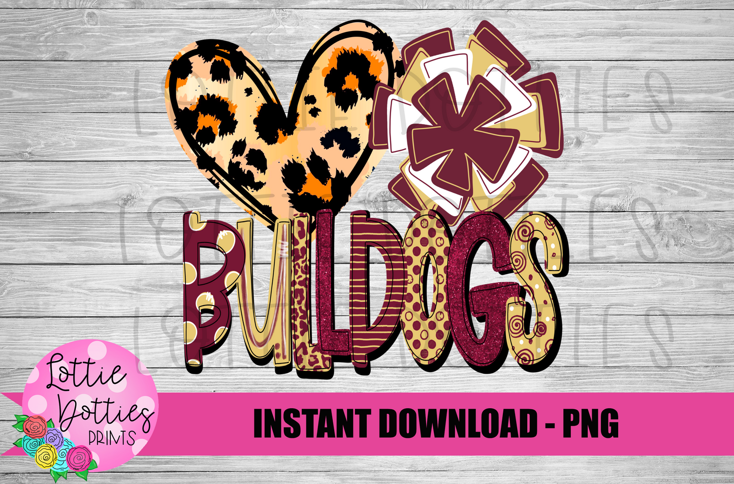 Heart Pom Bulldogs -  PNG - Bulldogs  -  sublimation design - Digital Download