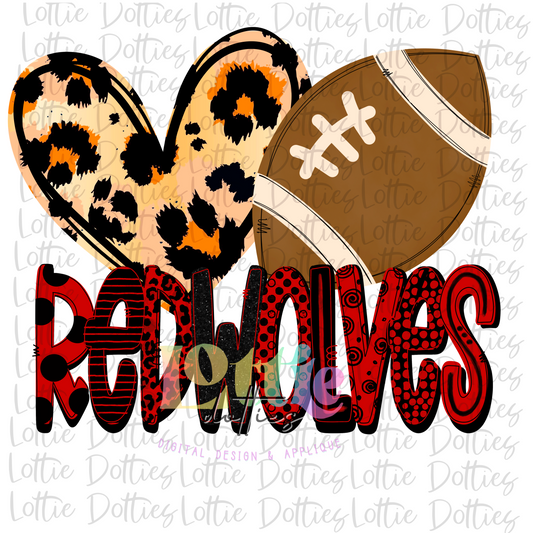 Heart Football RedWolves png - RedWolves Sublimation - Digital Download