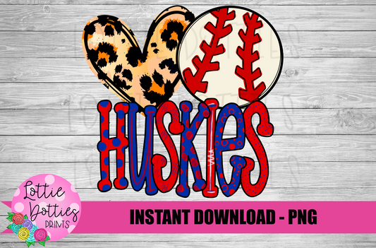Peace Love Baseball PNG - Huskies Baseball Sublimation Design