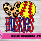 Peace Love Softball PNG -  Huskies Softball Sublimation Design