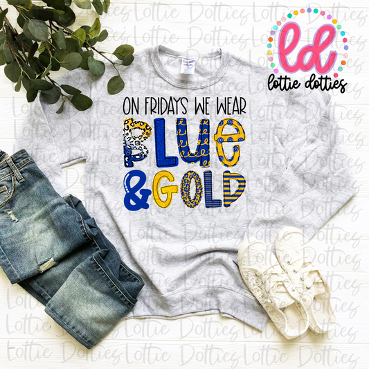 On Fridays We Wear Black and Blue  PNG - Blue and Gold - Sublimation - Digital Download